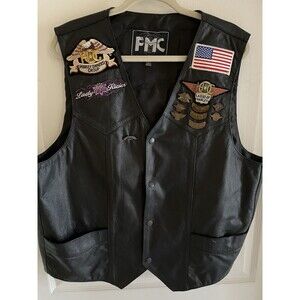 Ladies Leather Motorcycle Vest W/Pins, Patches & Extenders Size 50